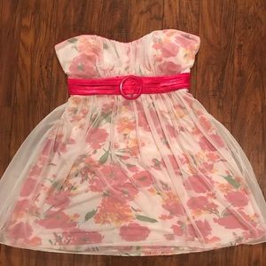 Floral & sheer strapless dress